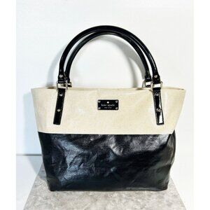 Kate Spade Canvas Patent Leather Tote Bag in Natural & Black
